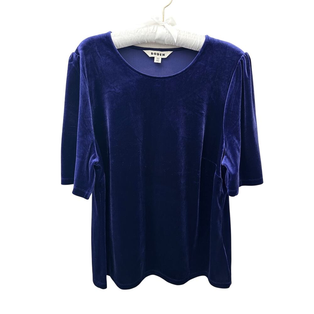 BODEN Royal Purple Velvet Short Sleeve Top Luxe Holiday Party Blouse | US 14